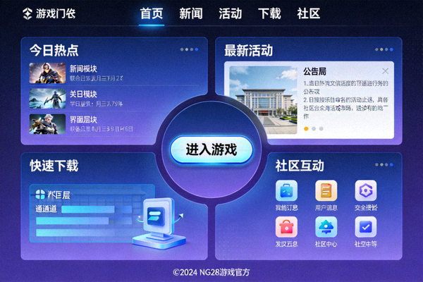 NG28游戏官方门户主界面全景展示，突出统一入口与信息整合布局
